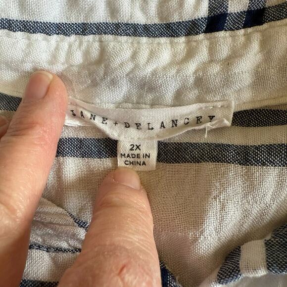 Jane + Delancey Women's 2X XXL Blue & White Window Pane Plaid Button Down Top - Picture 3 of 6